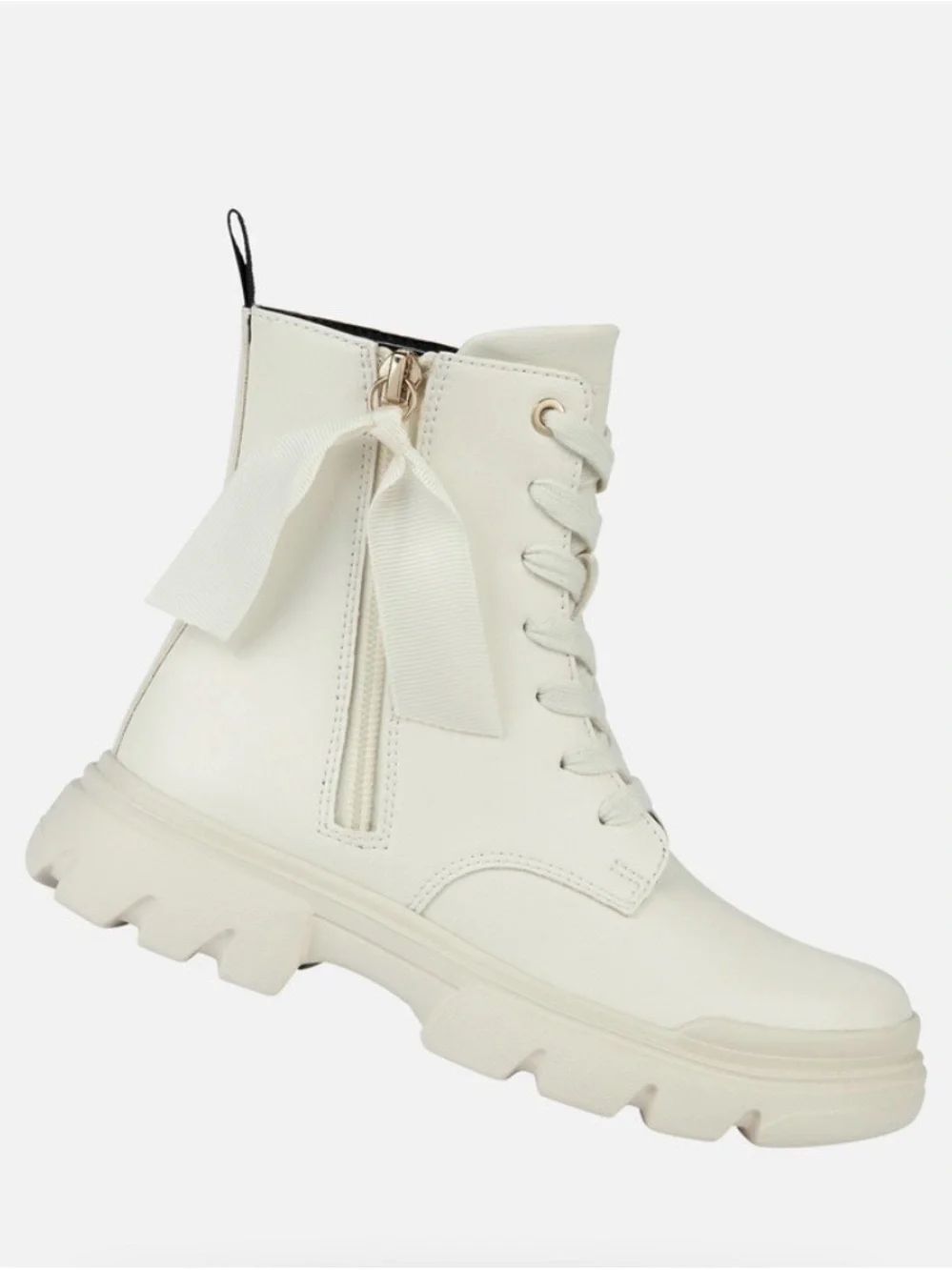Geox Junette Lace-Up Combat Boot with Ribbon Tie